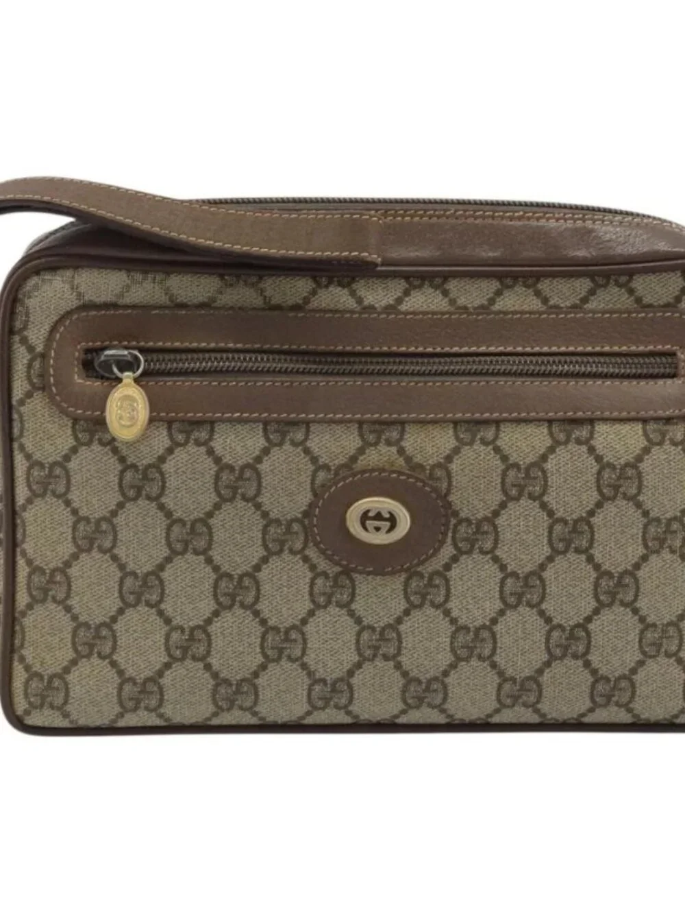 GUCCI GG Supreme Clutch Bag PVC Beige Gold Auth YKZ053